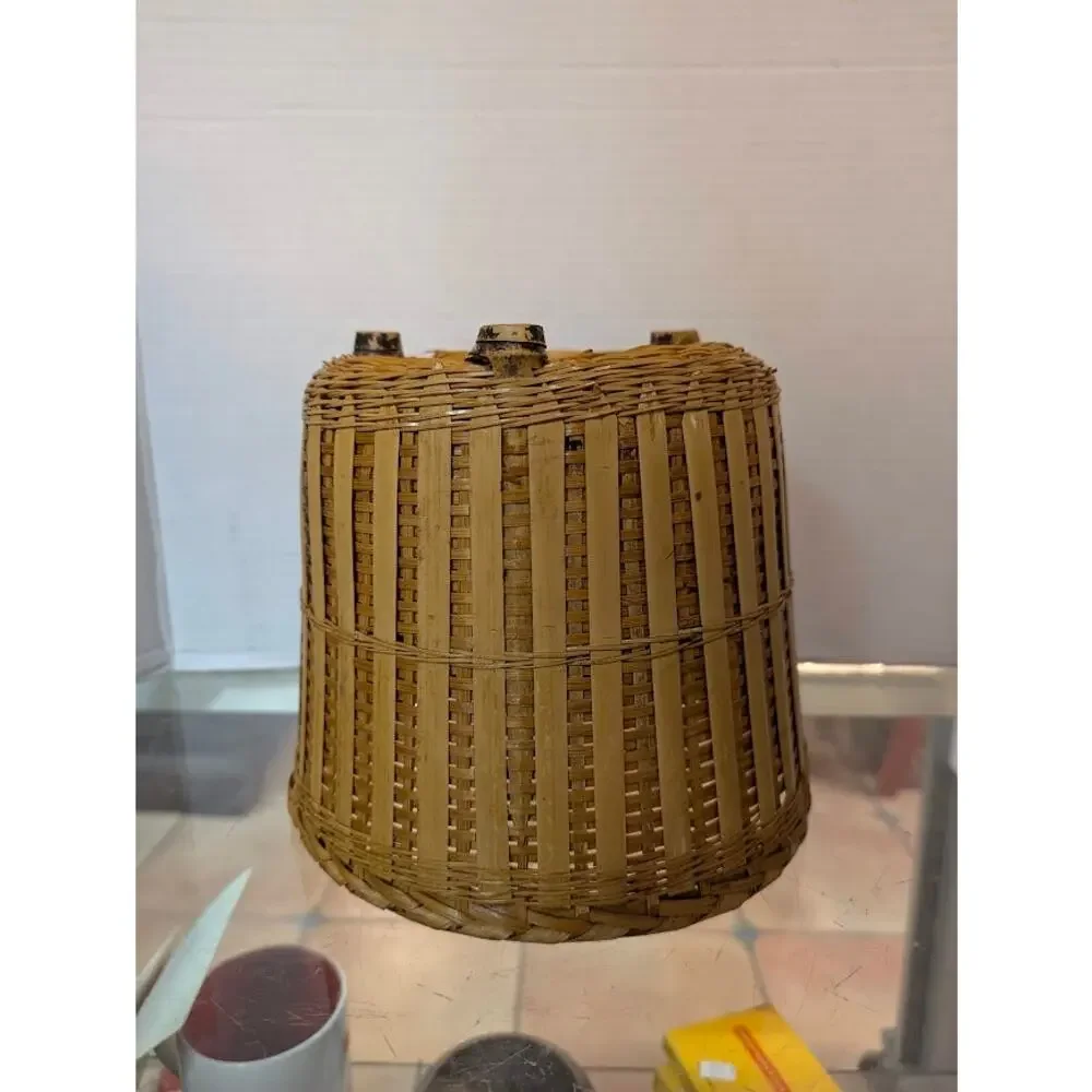 Vintage Woven Bamboo Basket Round Footed Planter Boho Decor 8